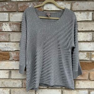 Chico’s Silver Sequined Asymmetrical Sweater